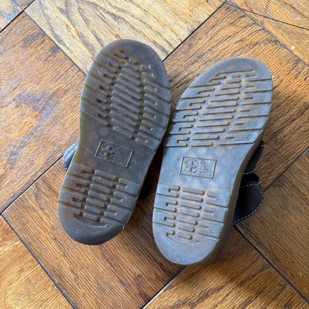 Dr. Martens Maxxy Slide Dark Brown Leather Woven Slide Sandals - Picture 4 of 6